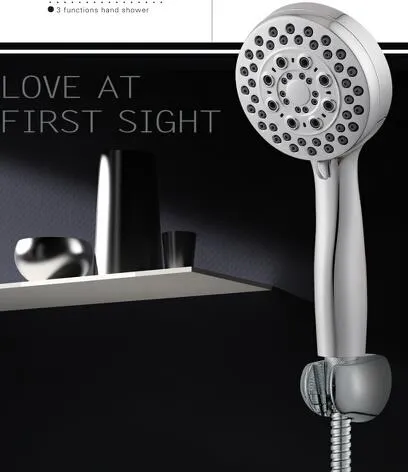 Háþrýstingur 5-stilling handsturtuhaus Sett W / On / Off Pause Mode Ryðfrítt stál slöngur Stillanleg sturtufesting